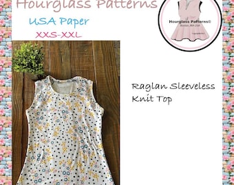 Hourglass Patterns©: Top senza maniche raglan. Modello di cucito facile da donna. Download immediato del PDF. Cucito facile.