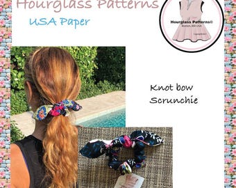 Hourglass Patterns©: modello PDF per cucire Knot Bow Scrunchie. 2 misure, lungo e corto. Progetto di artigianato facile. Artigianato di cucito per principianti.