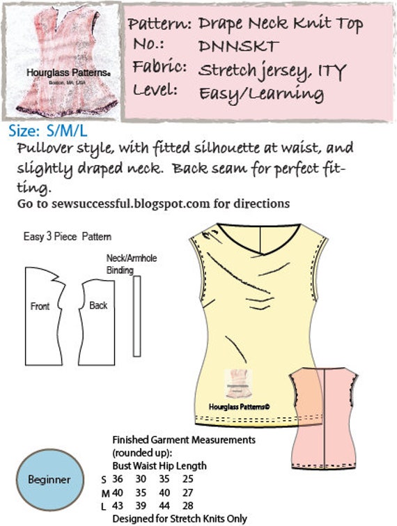 Hourglass Patterns C Sleeveless Drape Neck Knit Top S M L Etsy
