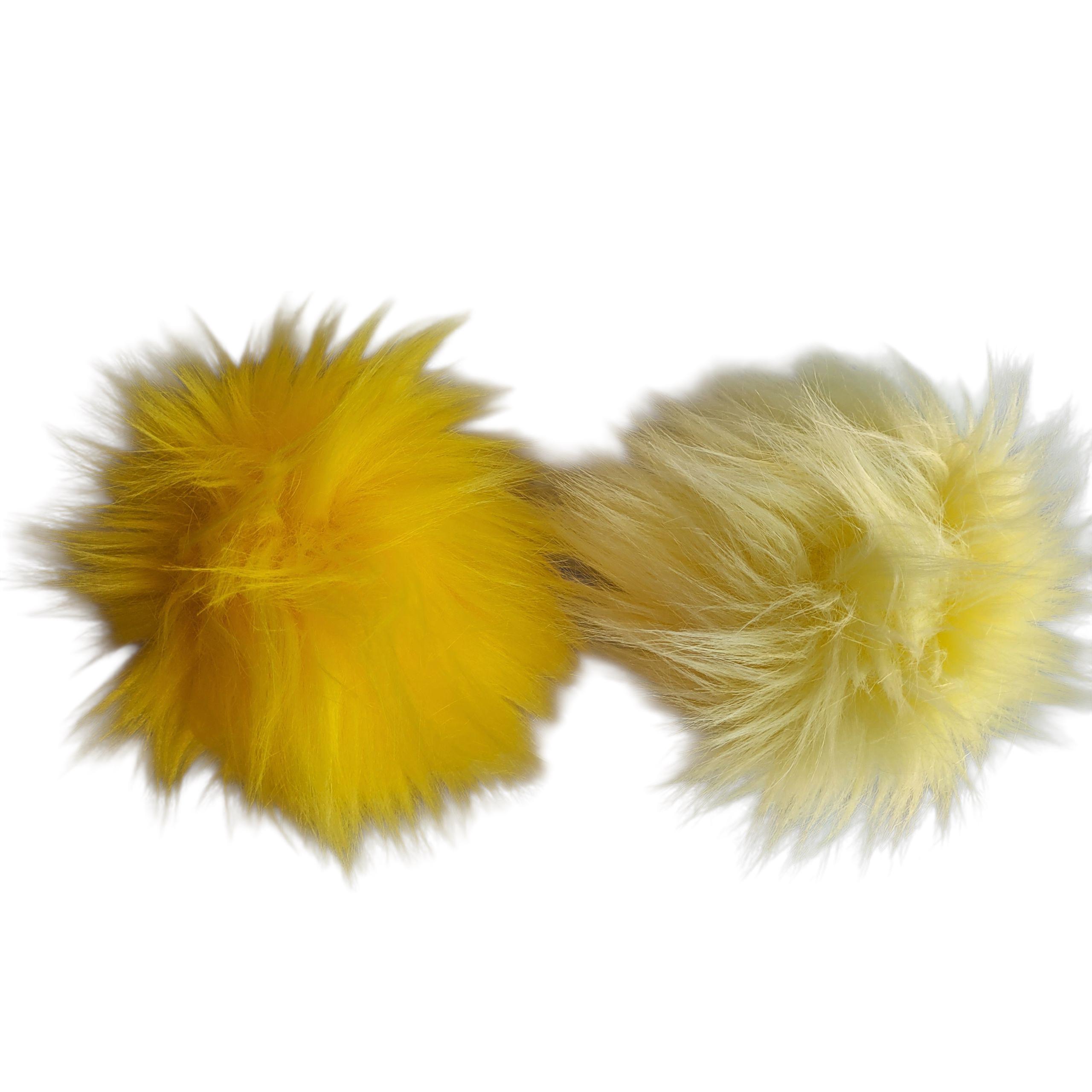 Mink Hat with yellow Pom-Poms – Brand New Yellow Fluffy Fur Trapper Hat, Women main image 4