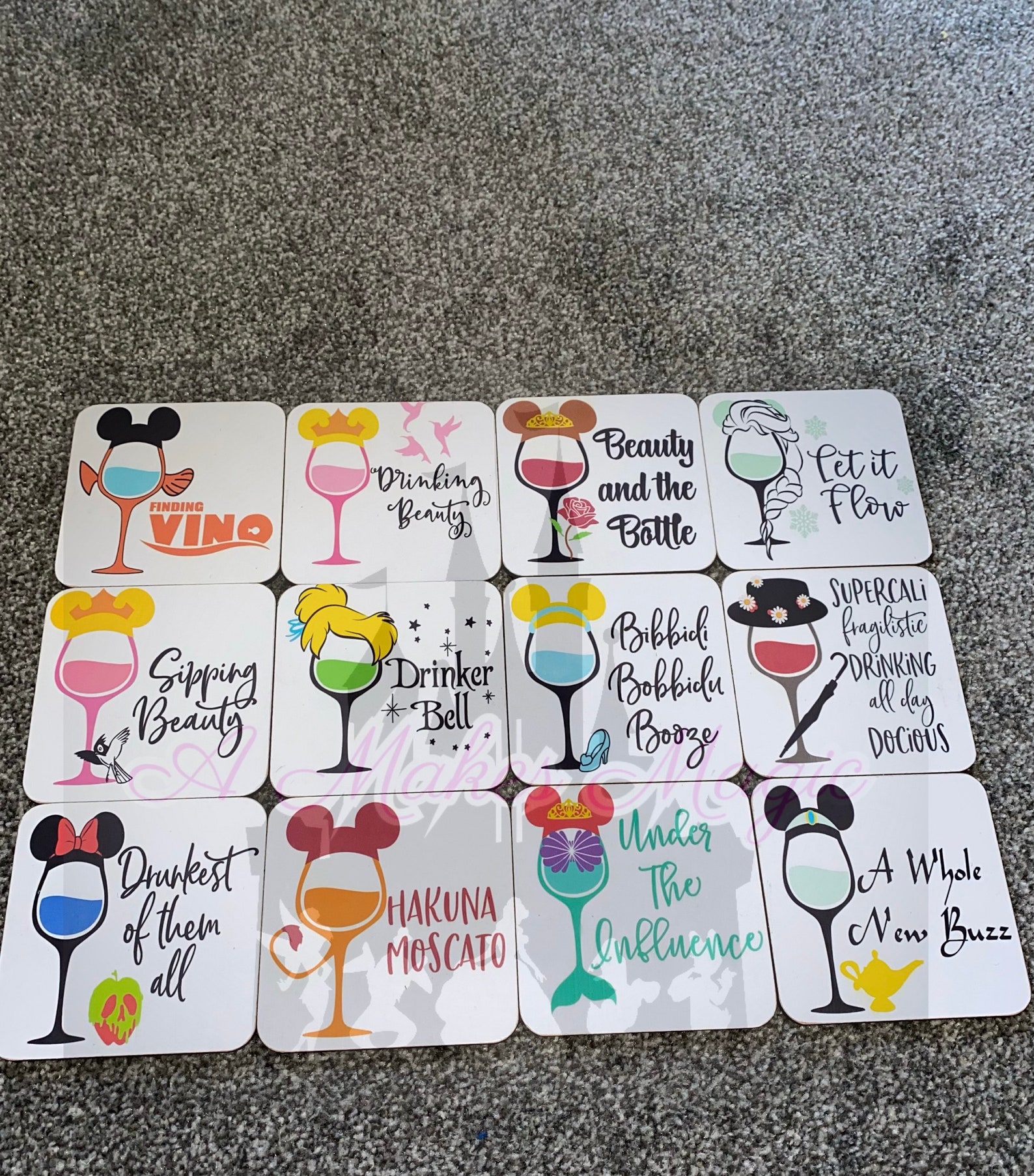 Disney drink coasters alcohol theme individual or sets Etsy