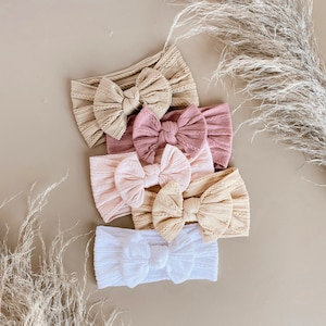 Bandeaux neutres pour bébé, noeuds terre, noeuds pour cheveux fille, noeuds bébé, bandeaux bébé, noeud de noeud, bandeaux en tricot, noeuds pour bébé fille, cadeau bébé