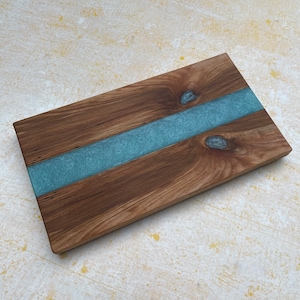 Charcuterie, cheese, and serving board-Black Cherry wood with Turquoise epoxy resin