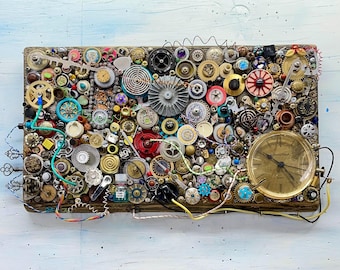 Steampunk Clock-Handmade Steampunk/Cyberpunk found object assemblage