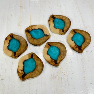 Handmade wood and epoxy coasters-Spalted Hickory with Turquoise epoxy resin