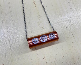 Steampunk necklace-Copper pipe with metal gear accents