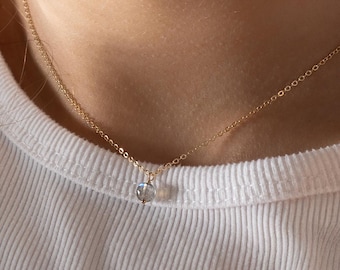 Dainty Labradorite Necklace, Blue Flash Gemstone 14k Gold Filled or Silver