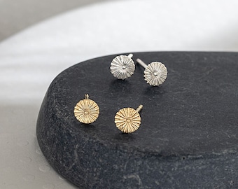 Sunburst Stud Earrings: Tiny Gold or Silver, Dainty Minimalist Style
