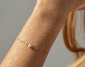 Dainty Pearl Bracelet - Tiny Pearl Bracelet - Delicate Layering Bracelet - 14K Gold Fill - Rose Gold Fill - Sterling Silver