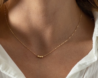 Gift For Her - Minimal Necklace - Dainty Bead Necklace - Sterling silver - Gold or Rose Gold Fill - Cutom Jewelry