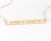 Latitude Longitude Necklace - Location necklace - Gold bar necklace - Custom bar necklace - Graduation Gift