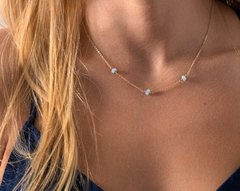 Aquamarine Necklace - Dainty Aquamarine Jewelry - Simple Gemstone Necklace - March Birthstone