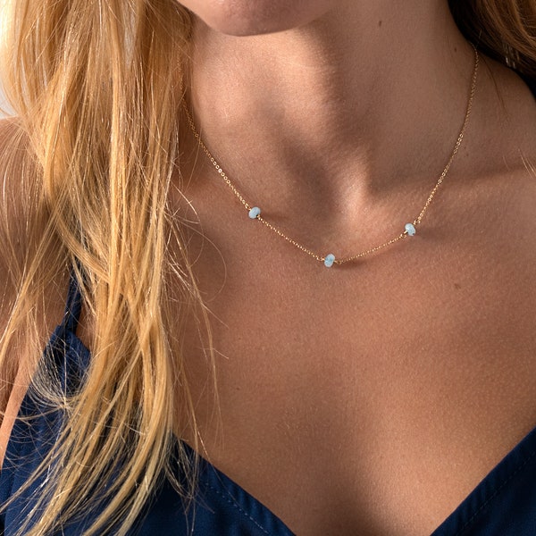 Aquamarine Necklace - Dainty Aquamarine Jewelry - Simple Gemstone Necklace - March Birthstone