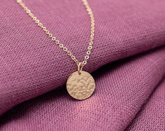 Minimal Disc Necklace - Hand textured Pendant - Coin Necklace - Disk Necklace - Hammered Necklace