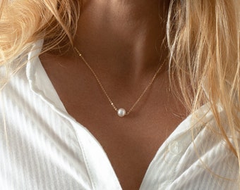 Large Pearl Necklace - Single Pearl - Natural Pearl Jewelry - Solitaire Pearl Necklaces