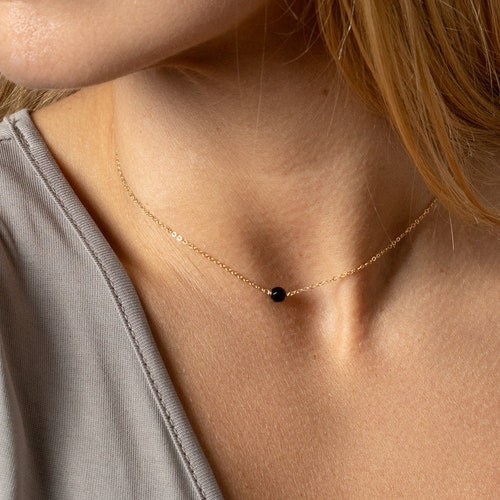Black Onyx Necklace Simple Gemstone Necklace Layering - Etsy