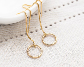 Circle Threader Earrings - Dangle Circle Earrings - Long Gold Earrings For Women