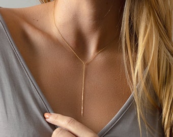 Simple Lariat Necklace - Thin Chain Lariat - Delicate Y Necklace - Dainty Lariat in 14kt Gold Fill