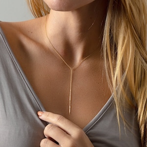 Simple Lariat Necklace - Thin Chain Lariat - Delicate Y Necklace - Dainty Lariat in 14kt Gold Fill