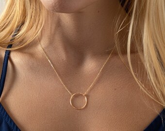 Gold Circle Necklace - Simple Dainty Gold Necklace - Minimal Necklace - Gold Ring Necklace