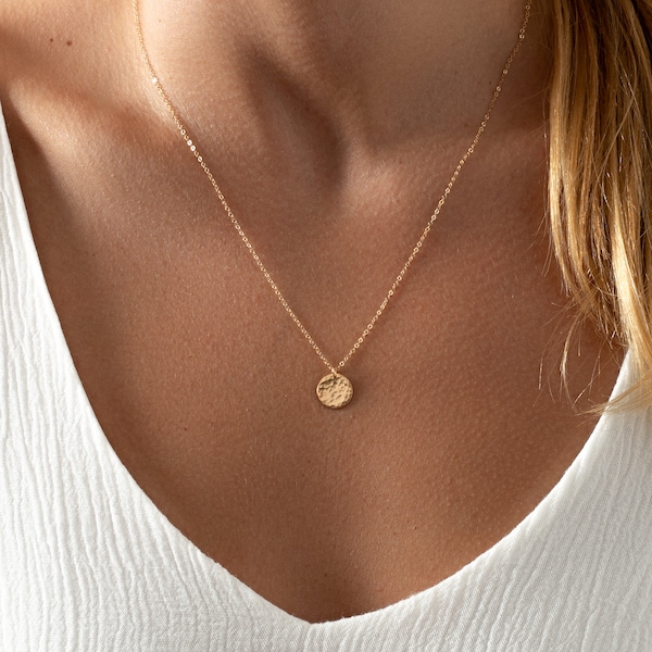 Hammered Disc Necklace - Gift for Her - Dainty Circle Necklace - Everyday Necklace - Small Coin Pendant
