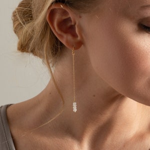 Long Moonstone Earrings - Gemstone Earrings - Long Drop Earrings - Simple Dangles
