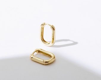 Minimalist Oval Huggie Hoops Earrings 14k Gold Filled or Sterling Silver