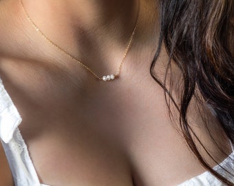 White Pearls Necklace - Triple Pearl Necklace - Dainty Pearls Minimal Necklace - Real Pearl Jewelry