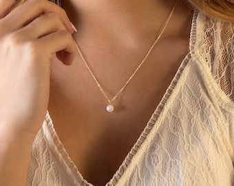 Single Pearl Necklace - Akoya Pearl - Delicate Pearl Drop Necklace - Bridesmaids Gifts - Solitaire Pearl