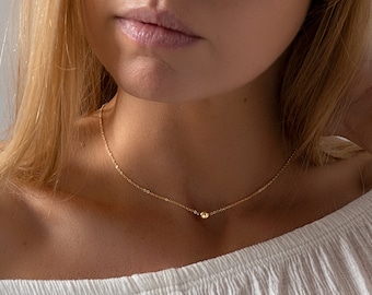 Gold circle necklace - ultra dainty necklace - gold ball necklace - simple everyday necklace