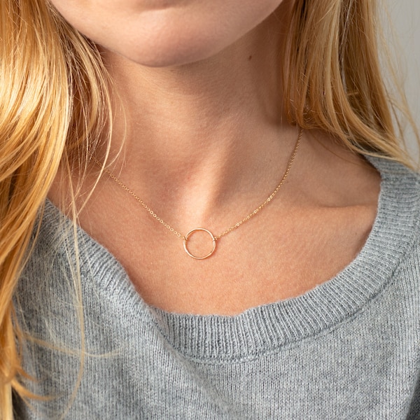 Open circle necklace - Karma eternity ring - 14k gold fill or sterling silver - dainty gold necklace