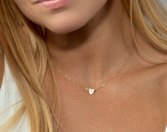 Tiny Heart Necklace - Dainty Gold Necklace - Short Necklace - Initial Necklace