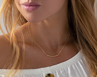 Necklace Gift - Curved bar necklace - dainty gold layering necklace - gift for woman