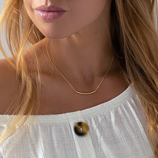 Halskette als Geschenk – Halskette mit gebogenem Stab – zierliche Gold-Layering-Halskette – Geschenk für Frau