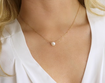 REAL Pearl Necklace - Solitaire Pearl Dainty Necklace - Small Pearl Necklace - Layering Necklace