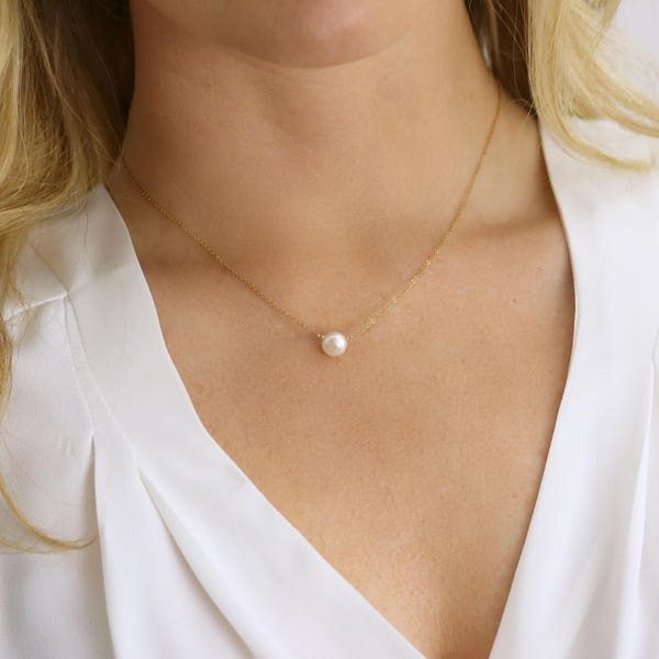 REAL Pearl Necklace - Solitaire Pearl Dainty Necklace - Small Pearl Necklace - Layering Necklace