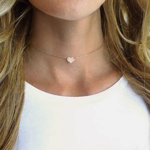 Heart Choker Necklace - Dainty Choker - Personalized Necklace - Simple Gold Choker