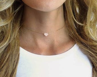 Heart Choker Necklace - Dainty Choker - Personalized Necklace - Simple Gold Choker