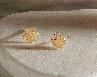 Minimalist Shell Stud Earrings: Gold Filled or Sterling Silver Dainty Jewelry