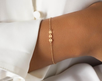 Three Circle Bracelet: Thin Gold Filled Chain, Dainty Waterproof Jewelry