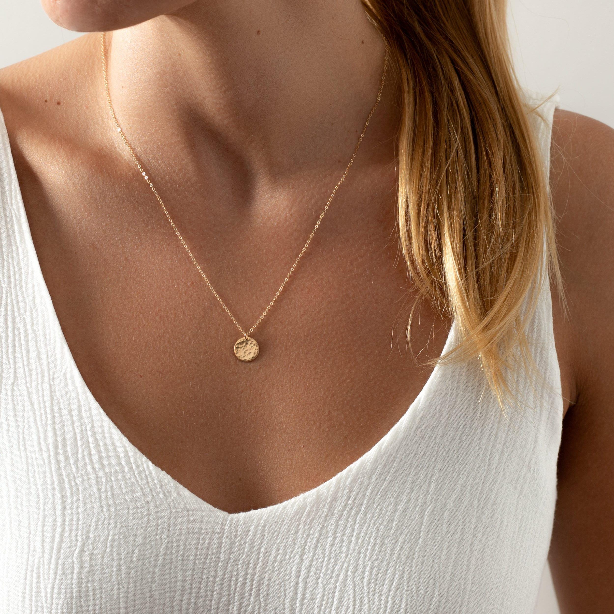 Hammered Disc Necklace – Waterproof Dainty Gold Circle Pendant – Minimalist Everyday Necklace – Bridesmaid Gift – Layering Jewelry
