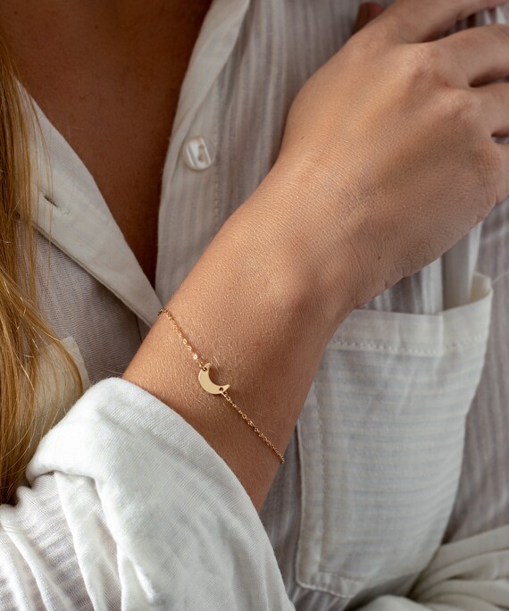 Crescent Moon Bracelet Dainty Moon Bracelet Gold Moon Bracelet Etsy