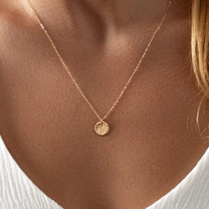 Hammered Gold Filled Disc Necklace – Dainty Waterproof Pendant