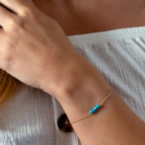Turquoise Bracelet - Dainty Gemstone Bracelet - Birthstone Bracelet - Thin Gold Bracelet