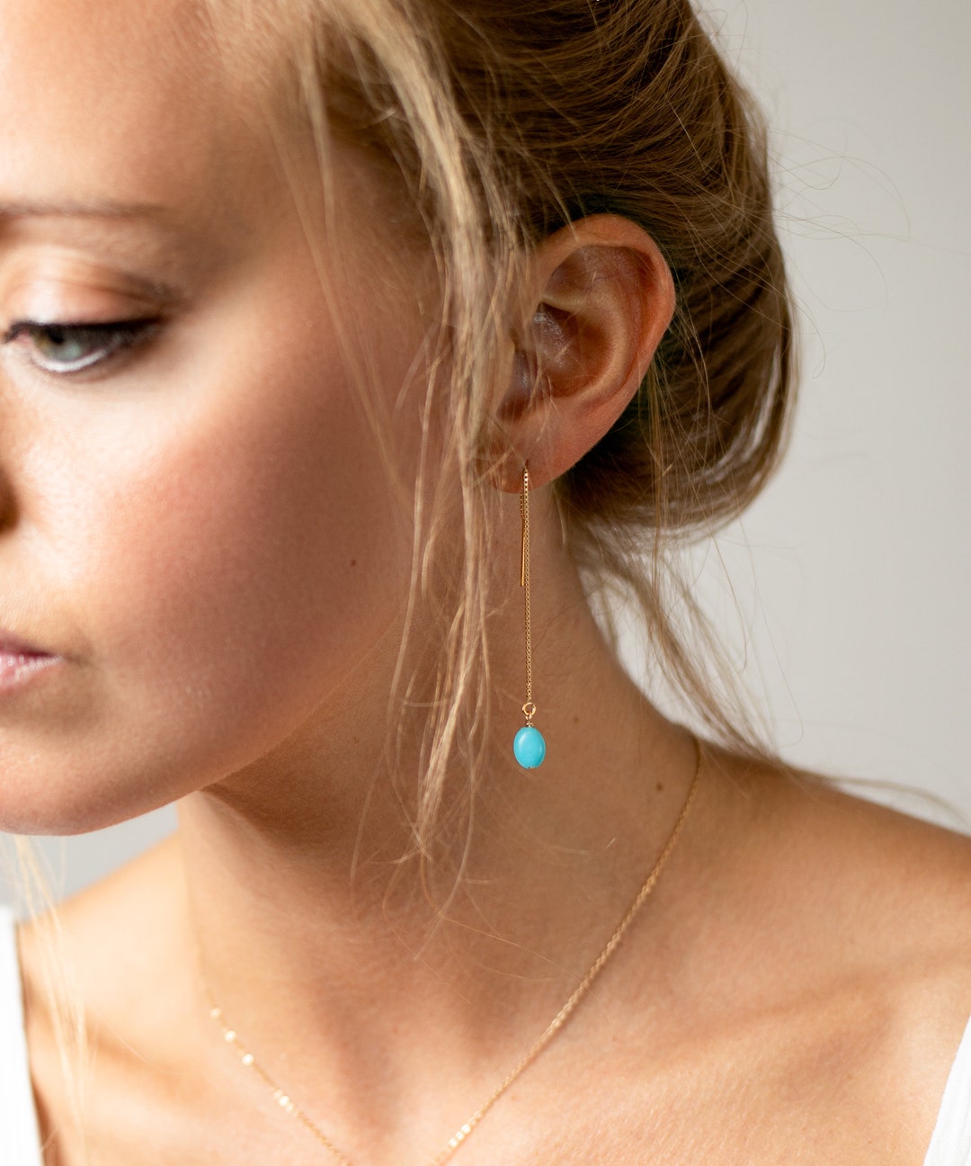 Long Turquoise Earrings - Modern Earrings in Gold Filled or Sterling silver - Minimal Jewelry