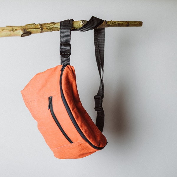 Bauchtasche aus Baumwolle in orange, Crossbody Tasche, praktische Gürteltasche mit Reißverschluss