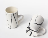 Handmade porcelain espresso cups in black and white, pottery contemporary ceramic cups by Curve Ceramics