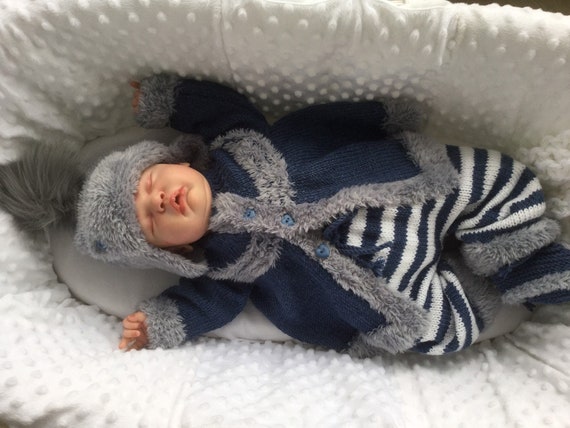 grey knitted baby outfit