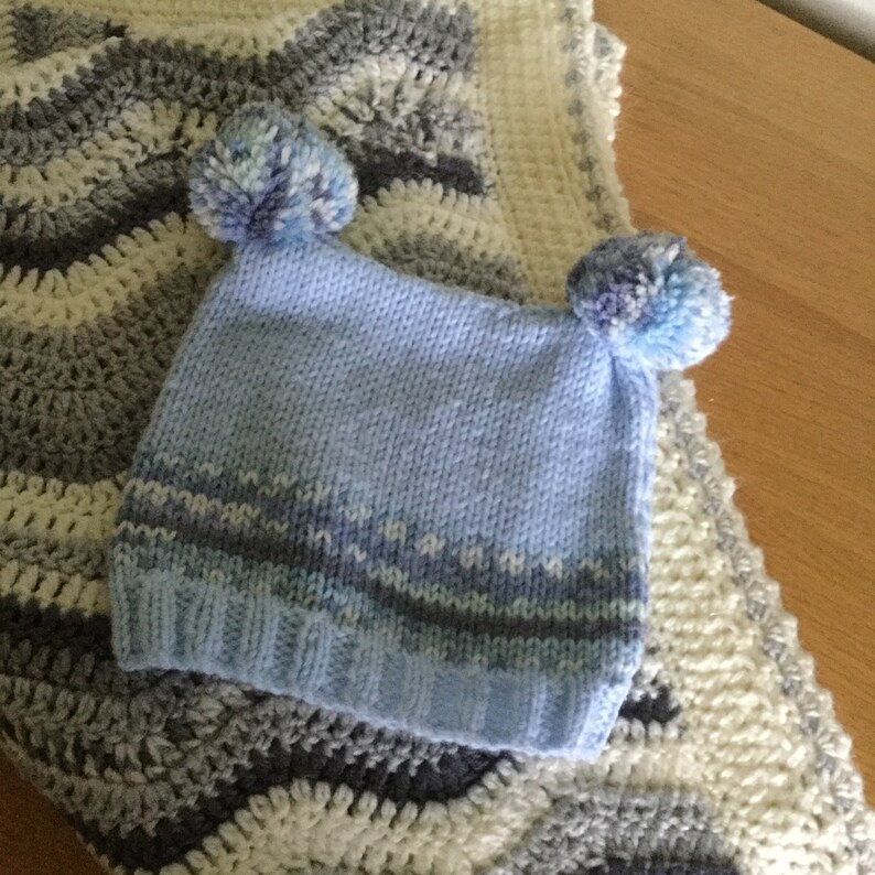 Knitted Baby Hat Tea Bag Style Hat 06 Months Fair Isle Etsy