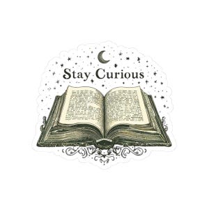 Naklejki na książki Stay Curious - inspirujące dekoracyjne naklejki na laptopa, prezenty dla miłośników czytania, artykuły do dziennika, estetyczna dekoracja ścienna